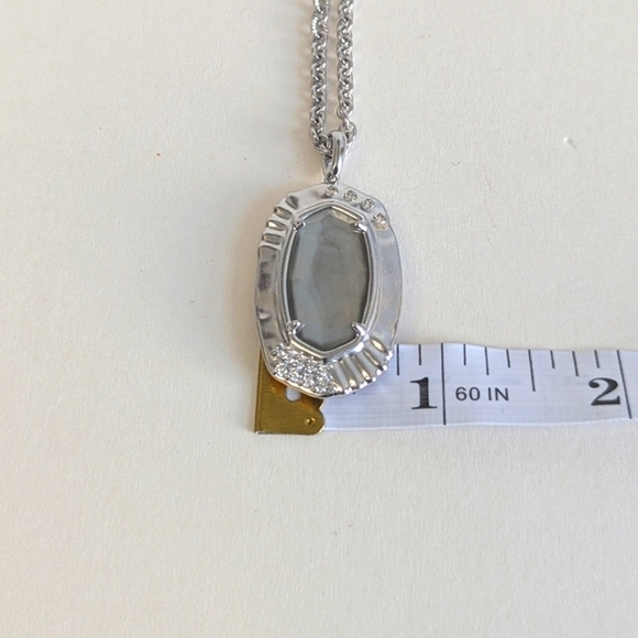 Kendra Scott Anna Gray Apatite Pendant Long Chain Necklace Cubic Zirconia Accent - Picture 8 of 11